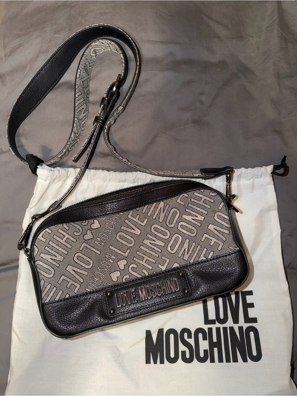 Love Moschino Black & Gray Logo Messenger Crossbody